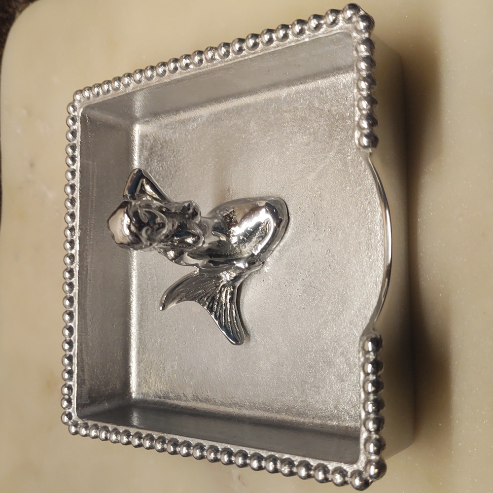 Final Sale!🔥NEW! Mariposa RARE Silver Mermaid Napkin Box And Mermaid Weight - Picture 5 of 16